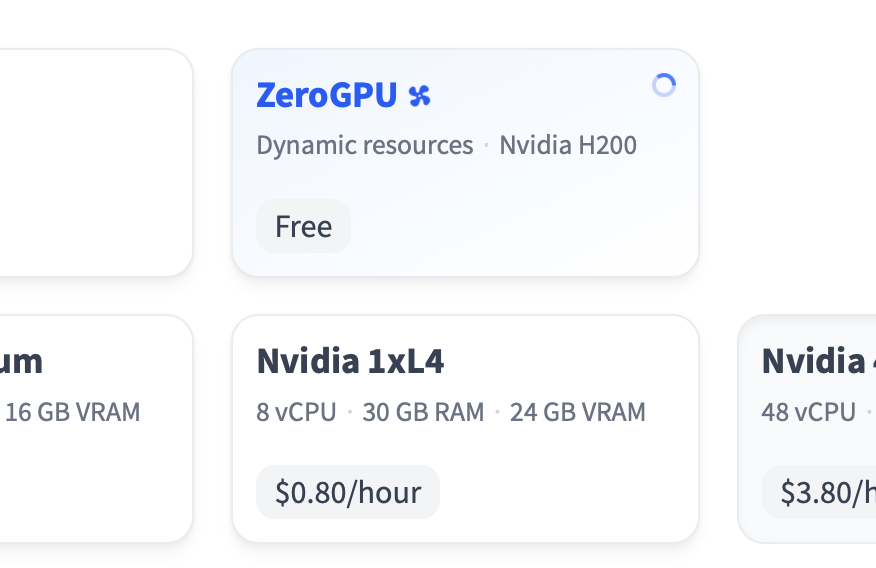 Create Gradio and Docker Spaces for your org, and scale with more compute options like ZeroGPU.