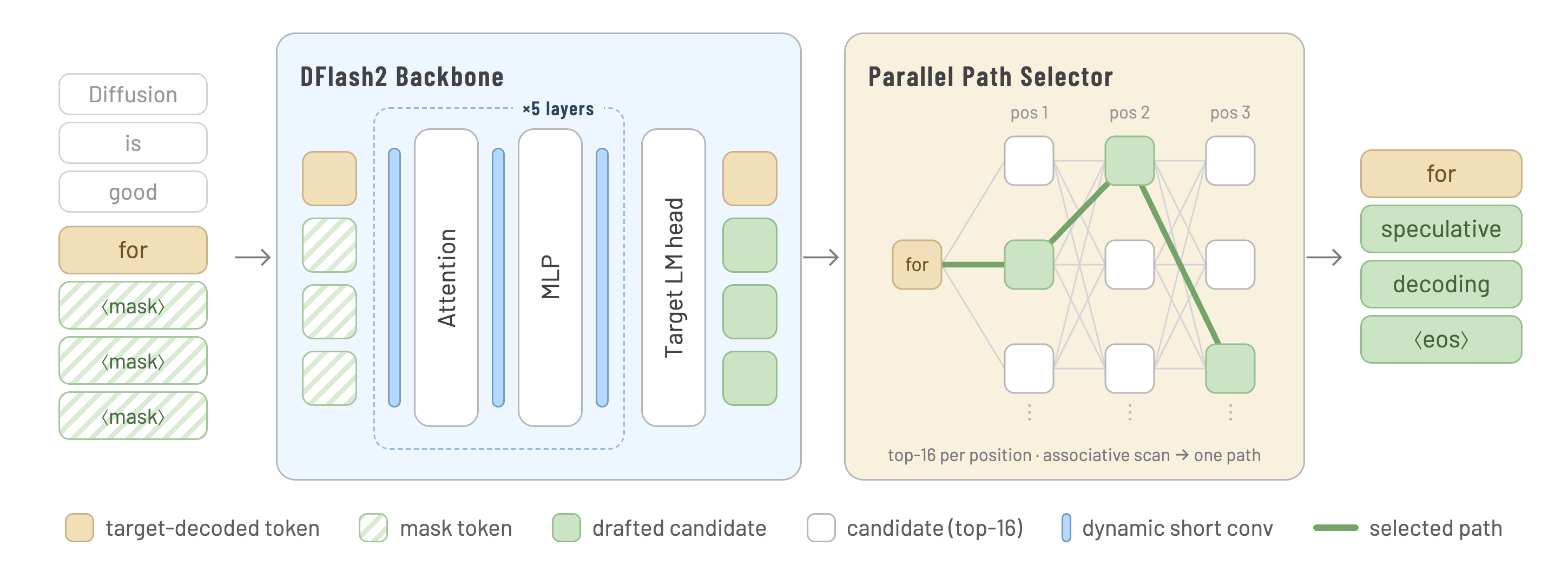 DFlash 2: parallel block drafting with a candidate path selector